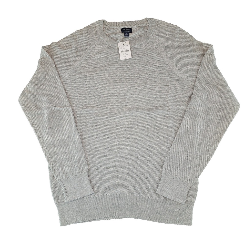 J.Crew Crewneck Sweater‎ Men's Small Grey 100% Cotton Textured Raglan S CD617